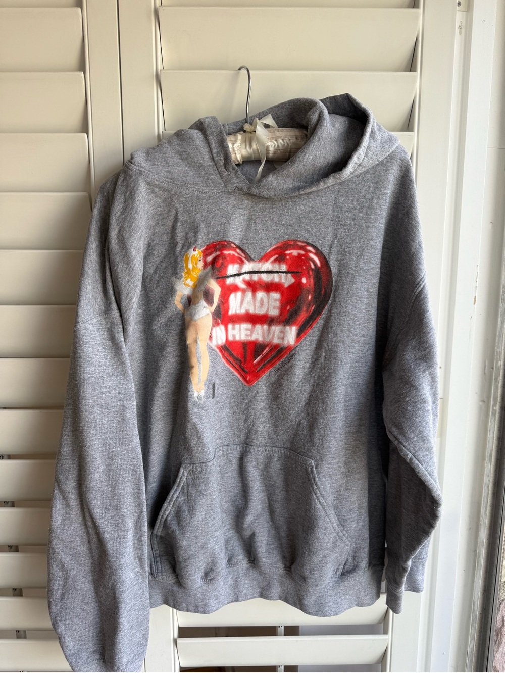 Boys Lie Gray Hoodie with Red Heart Graphic one size fits like M/L